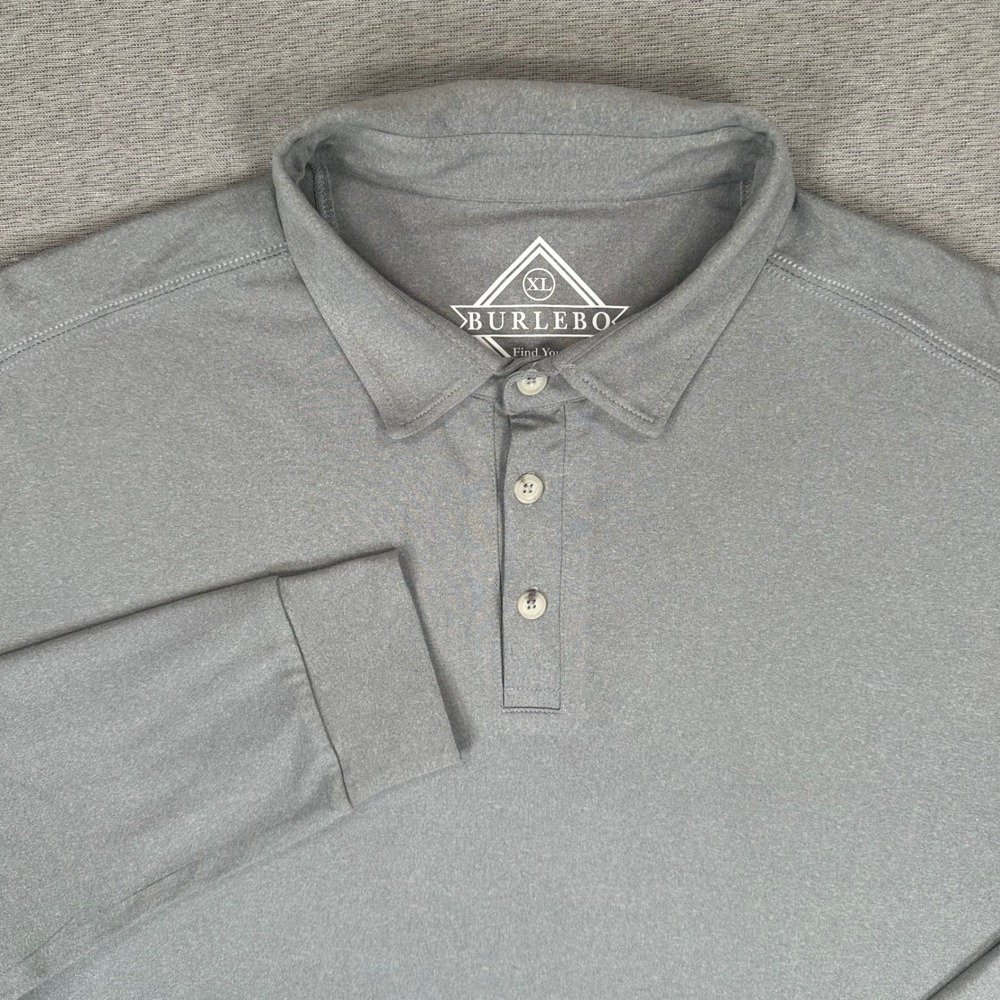 Burlebo Performance Polo Shirt Mens XL Gray Long Sleeve Heathered Stretch Active